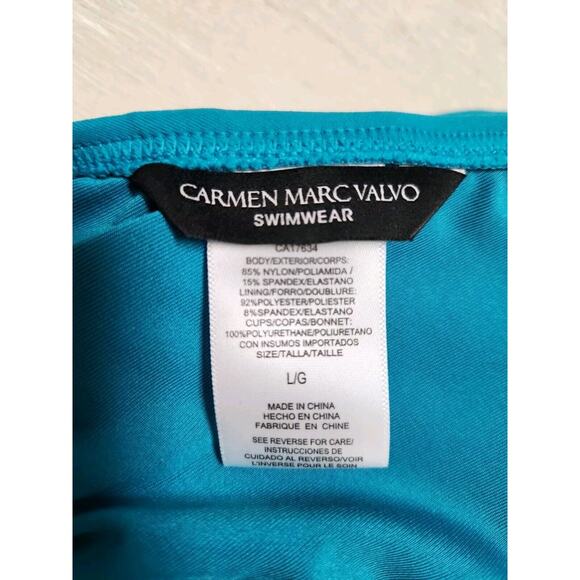 Carmen Marc Valvo Women's Ring Front Halter Bikini Top Turquoise Large - Picture 7 of 8